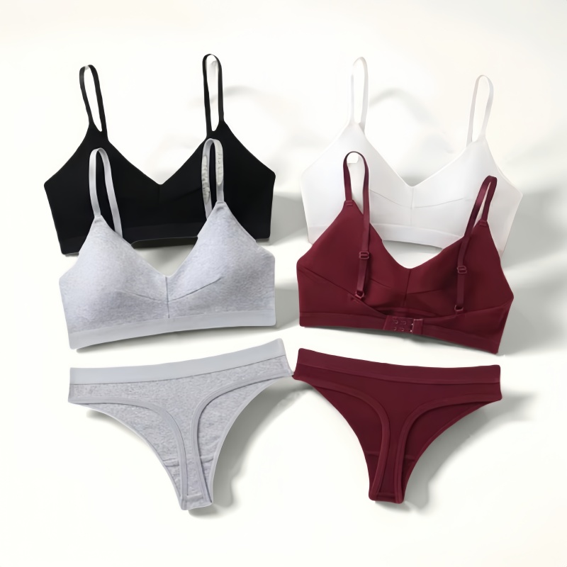 Cotton Bra Everyday - 快適な綿ブラパンティセット女性プッシュアップブラジャーローウエスト Tバックスポーツ下着セクシーなランジェリーセット女性 T バック下着