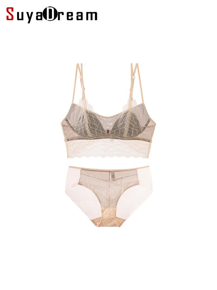 Sheer Mesh Bra - SuyaDream、女性レースブラセット、本物のシルク裏地、薄いモールドカップ、ワイヤーフリー、メッシュ薄手の下着、2025 居心地の良い下着