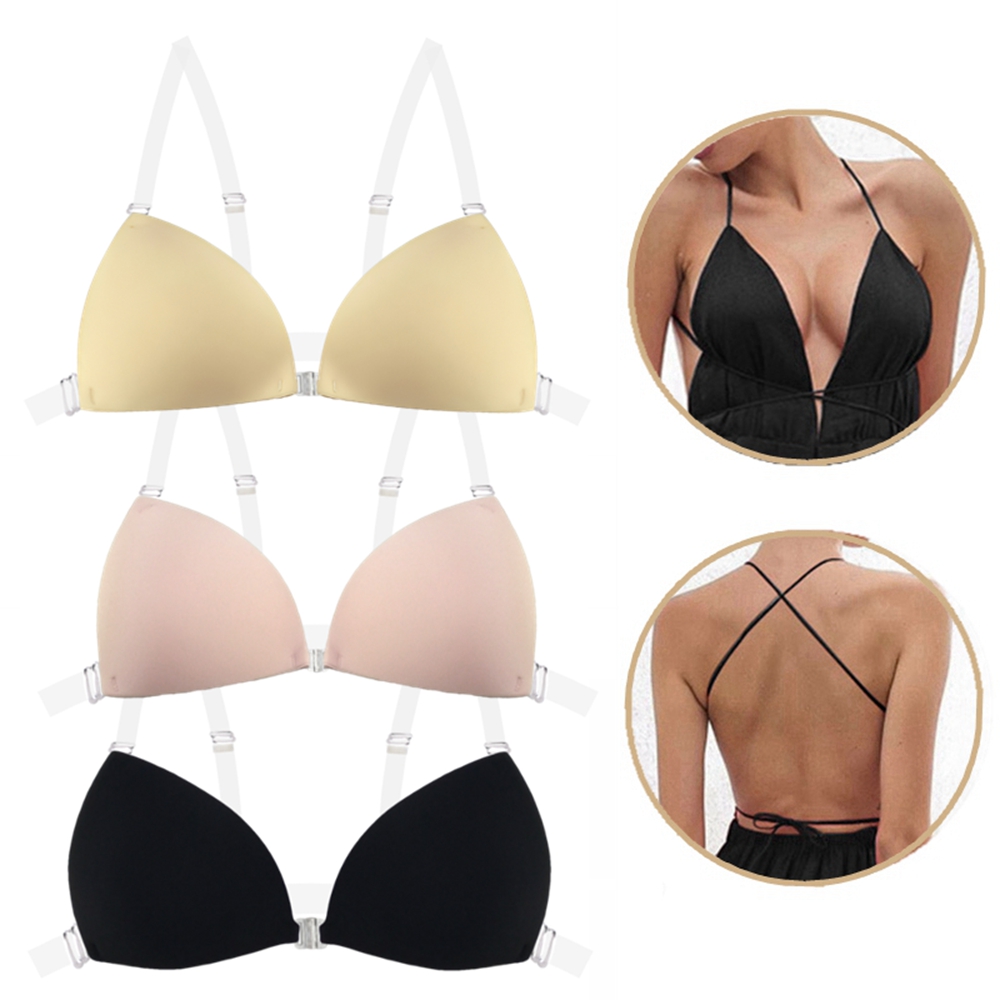 Backless Bra Sticky - 女性用粘着ブラ、背中開きウェディングドレス用シリコン製プランジディープUネック粘着ブラ、バストアップ見えない下着、乳首カバー